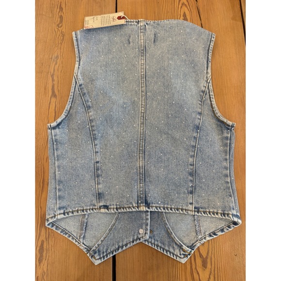 Stoosh Vintage Denim Acid Wash Rhinestone Vest NWT Womens Large Western - Picture 2 of 6